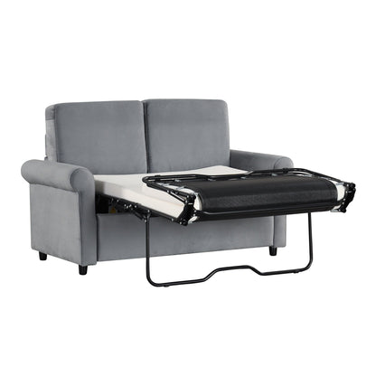Gray Velvet Loveseat Pull Out Sofa Bed with Mattress Pad and USB Ports