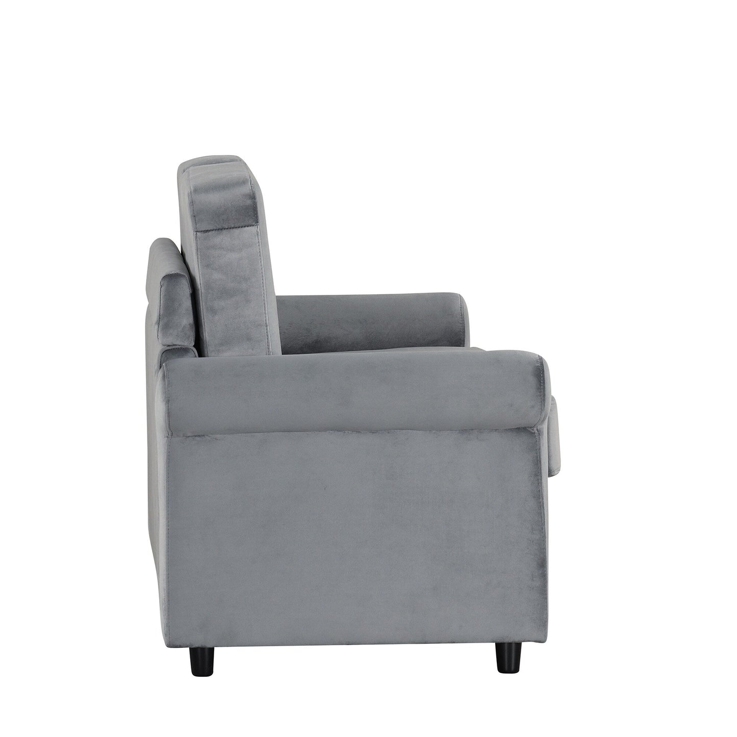 Gray Velvet Loveseat Pull Out Sofa Bed with Mattress Pad and USB Ports