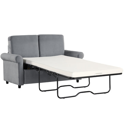 Gray Velvet Loveseat Pull Out Sofa Bed with Mattress Pad and USB Ports