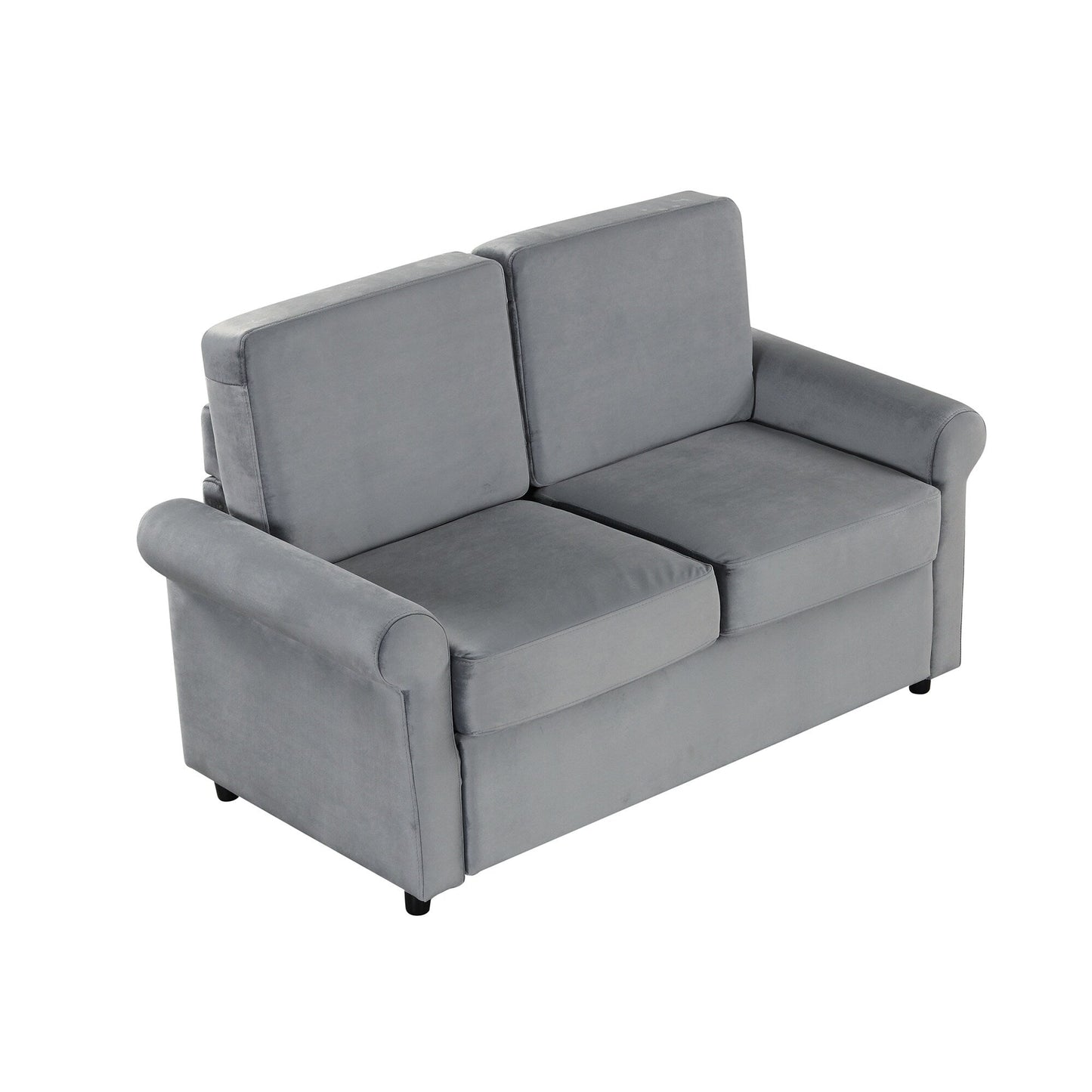 Gray Velvet Loveseat Pull Out Sofa Bed with Mattress Pad and USB Ports