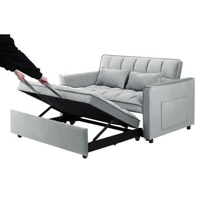 Grayish Modern 55.1 3 in 1 Convertible Loveseat Sofa Bed with Adjustable Back and Storage Bag for Living Room