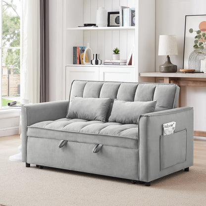 Grayish Modern 55.1 3 in 1 Convertible Loveseat Sofa Bed with Adjustable Back and Storage Bag for Living Room