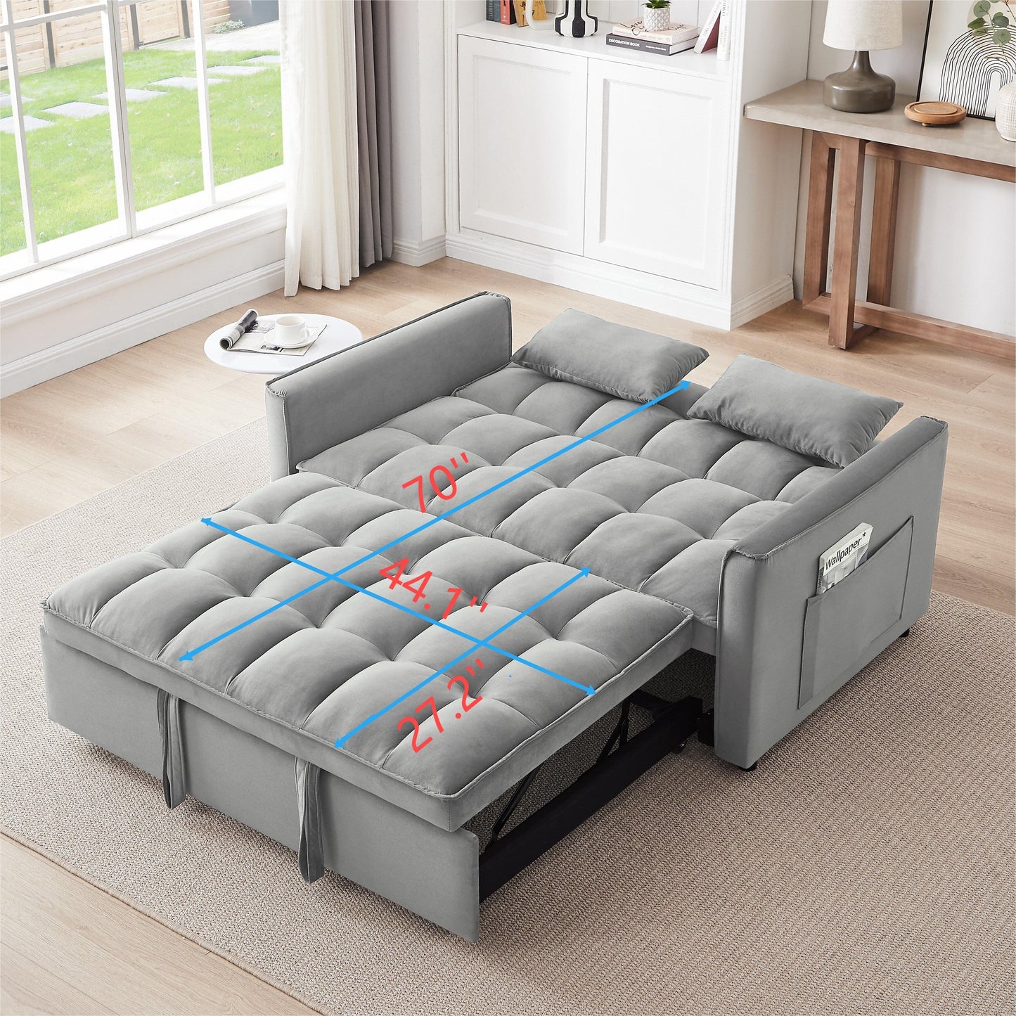Grayish Modern 55.1 3 in 1 Convertible Loveseat Sofa Bed with Adjustable Back and Storage Bag for Living Room