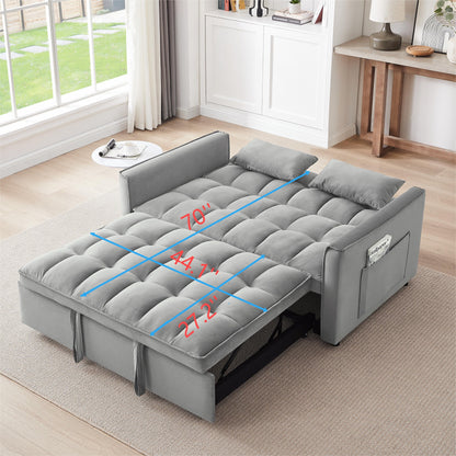 Grayish Modern 55.1 3 in 1 Convertible Loveseat Sofa Bed with Adjustable Back and Storage Bag for Living Room