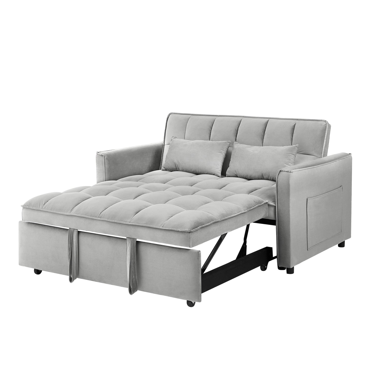 Grayish Modern 55.1 3 in 1 Convertible Loveseat Sofa Bed with Adjustable Back and Storage Bag for Living Room
