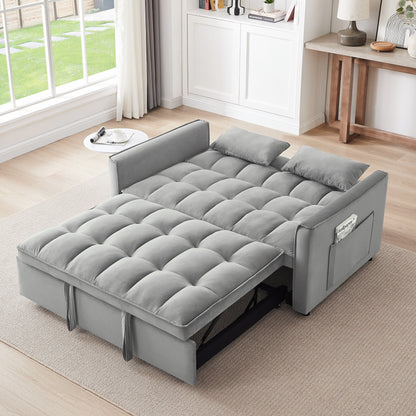 Grayish Modern 55.1 3 in 1 Convertible Loveseat Sofa Bed with Adjustable Back and Storage Bag for Living Room