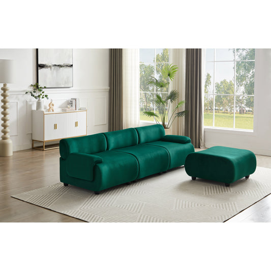 Green 105 Large 3 Seater Modular Sectional Sofa, with Movable Ottoman, Deep Seat Cloud Sofa, Solid Wood Frame