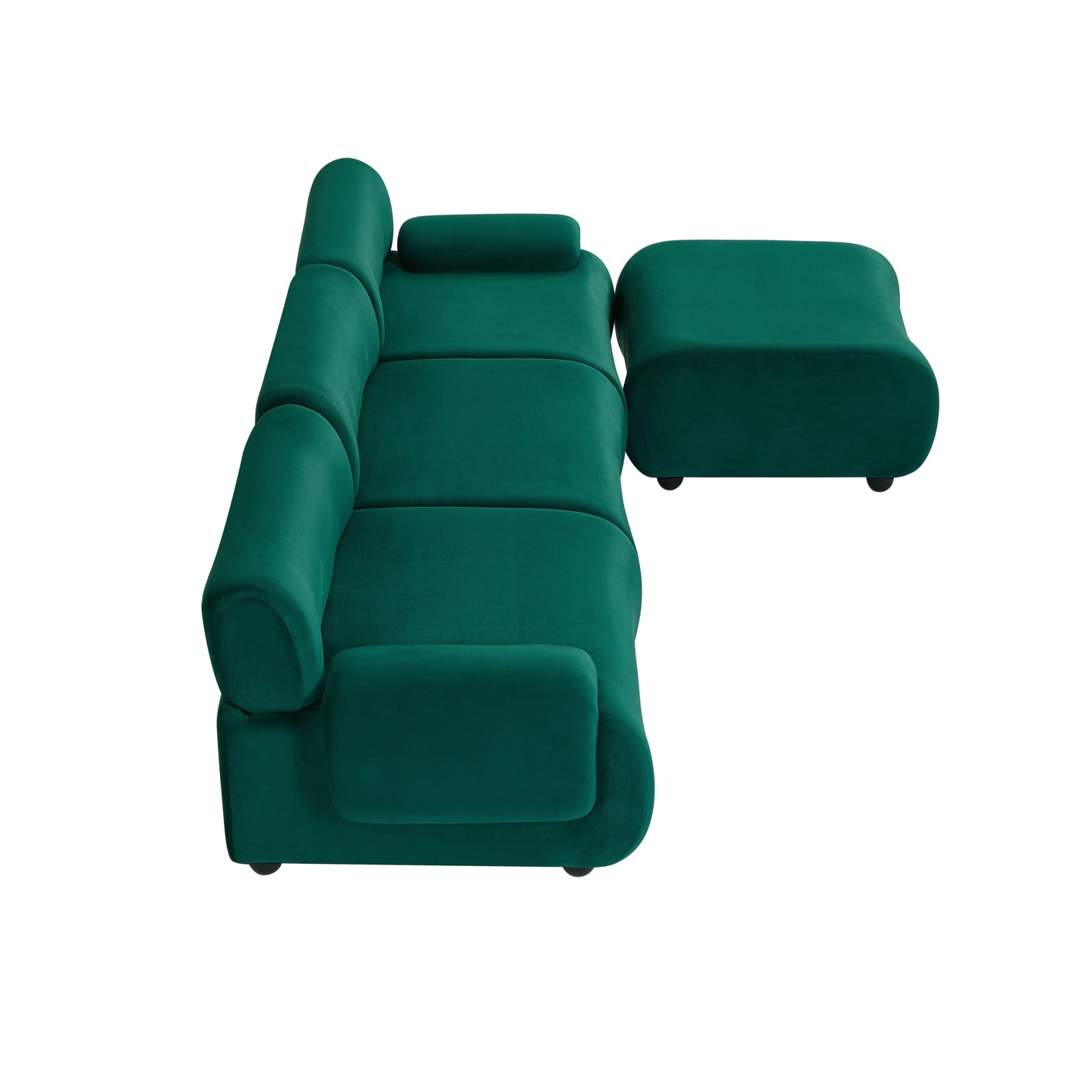 Green 105 Large 3 Seater Modular Sectional Sofa, with Movable Ottoman, Deep Seat Cloud Sofa, Solid Wood Frame