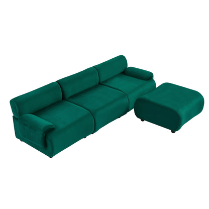 Green 105 Large 3 Seater Modular Sectional Sofa, with Movable Ottoman, Deep Seat Cloud Sofa, Solid Wood Frame