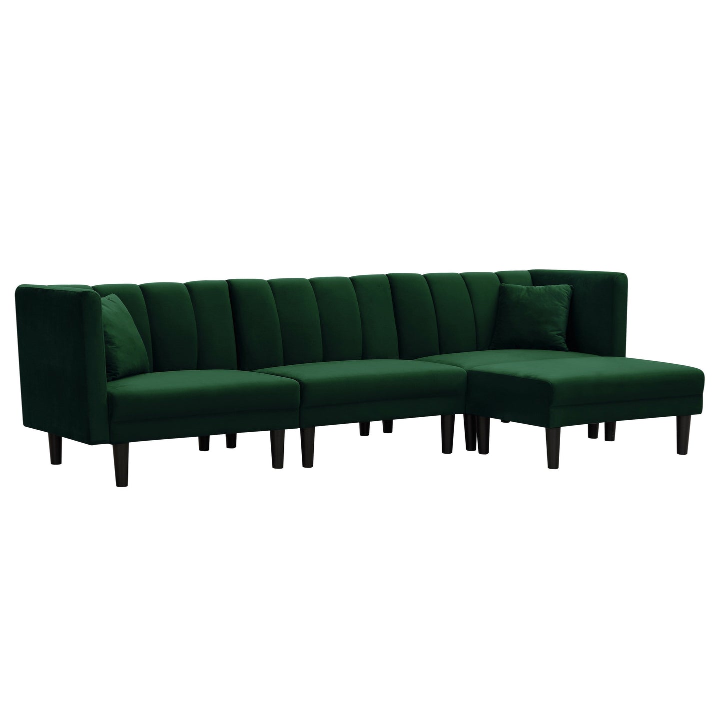 Green 106.7'' Velvet Reversible 3-Seater Sectional Sofa with Convertible Sleeper and 2 Pillows