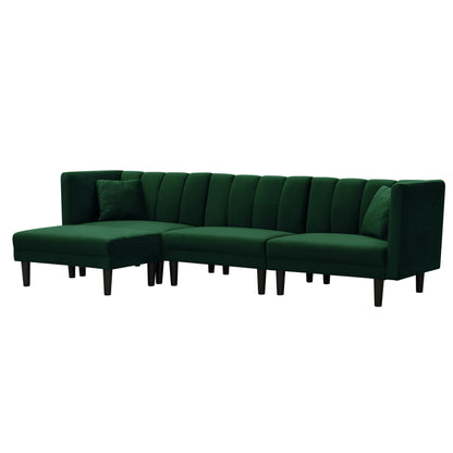 Green 106.7'' Velvet Reversible 3-Seater Sectional Sofa with Convertible Sleeper and 2 Pillows