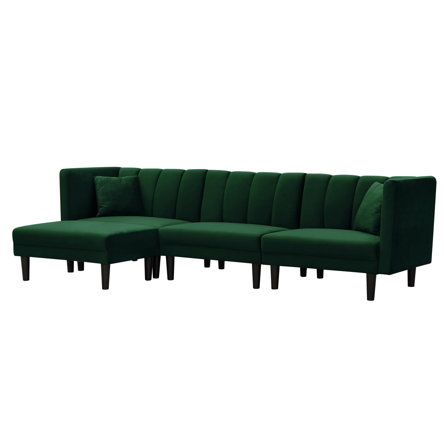 Green 106.7'' Velvet Reversible 3-Seater Sectional Sofa with Sleeper and Chaise