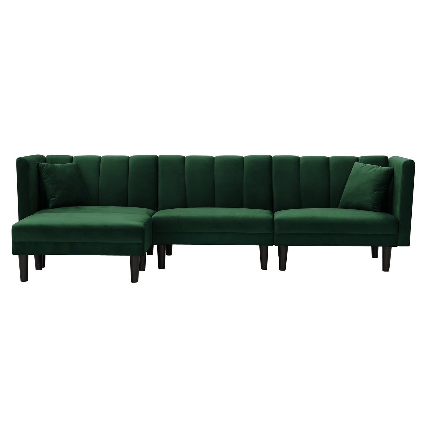 Green 106.7'' Velvet Reversible 3-Seater Sectional Sofa with Sleeper and Chaise