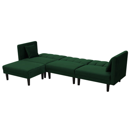 Green 106.7'' Velvet Reversible 3-Seater Sectional Sofa with Sleeper and Chaise