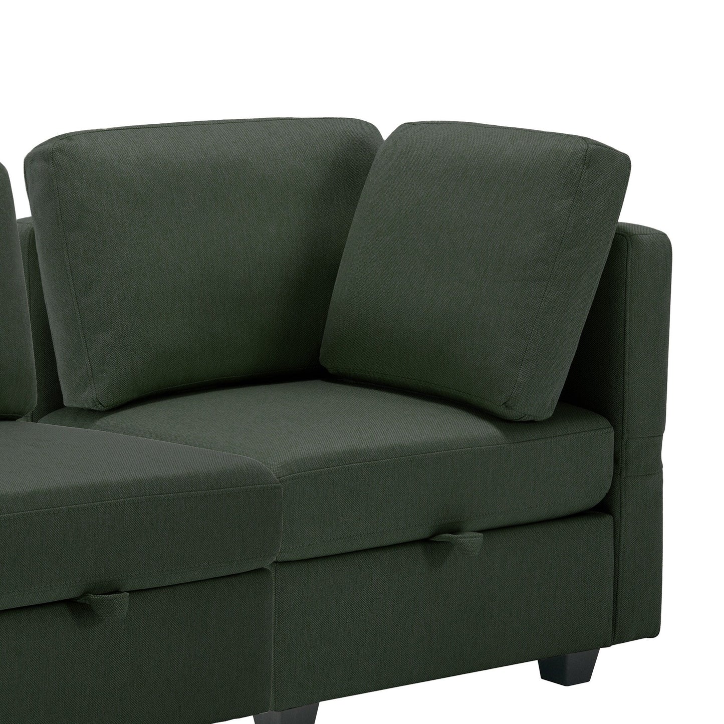 Green 113.8'' Polyester 4 Seater Modular Sectional Sofa Couch with Storage, Customizable, Adjustable Arms and Backs