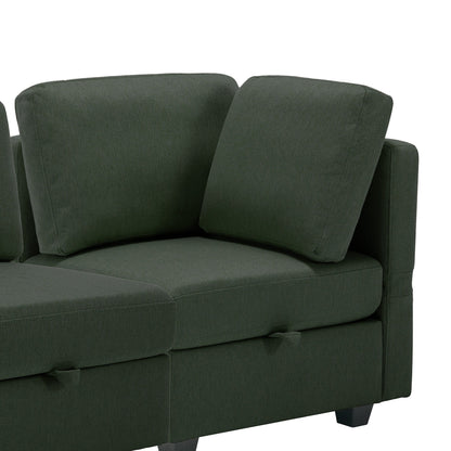 Green 113.8'' Polyester 4 Seater Modular Sectional Sofa Couch with Storage, Customizable, Adjustable Arms and Backs