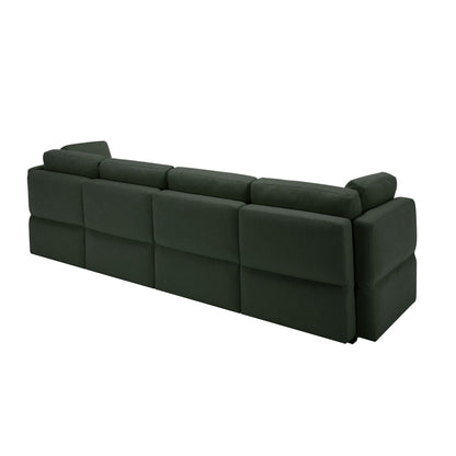 Green 113.8'' Polyester 4 Seater Modular Sectional Sofa Couch with Storage, Customizable, Adjustable Arms and Backs