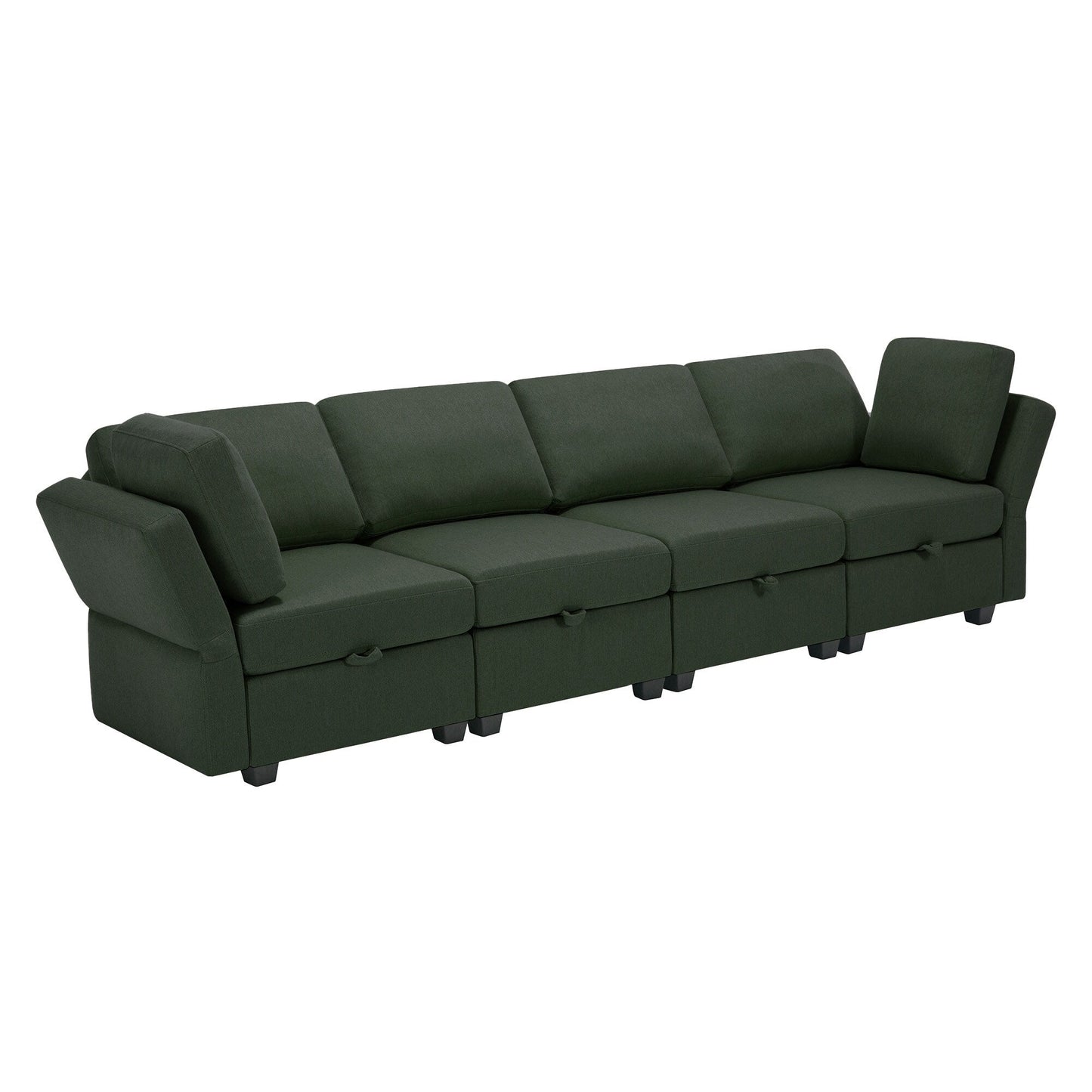 Green 113.8'' Polyester 4 Seater Modular Sectional Sofa Couch with Storage, Customizable, Adjustable Arms and Backs