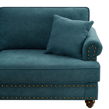 Green 82Modern Chenille 3 Seater Sofa Couch, with Brown Legs, 2 Pillow and Removable Cushions, Back