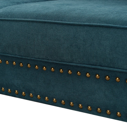 Green 82Modern Chenille 3 Seater Sofa Couch, with Brown Legs, 2 Pillow and Removable Cushions, Back