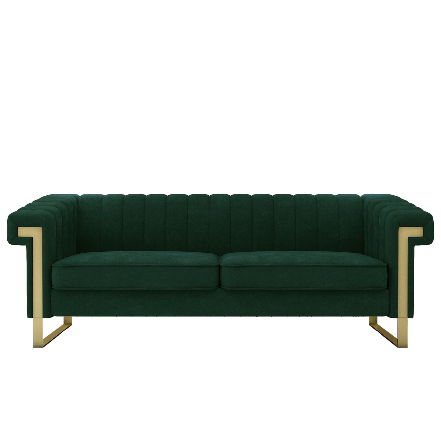 Green 83.85'' Velvet 3-Seater Couch with Decorative Armrests and Gold Accents