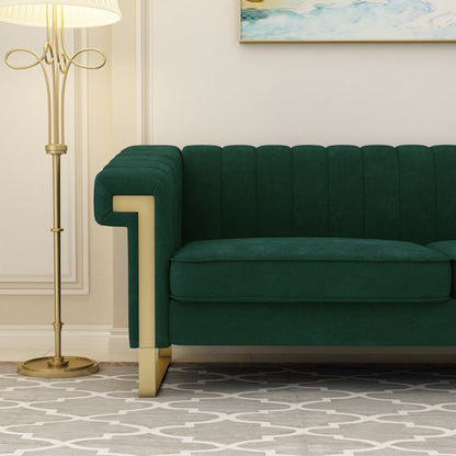Green 83.85'' Velvet 3-Seater Couch with Decorative Armrests and Gold Accents