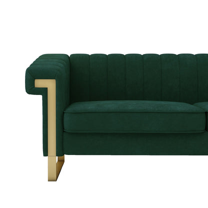 Green 83.85'' Velvet 3-Seater Couch with Decorative Armrests and Gold Accents