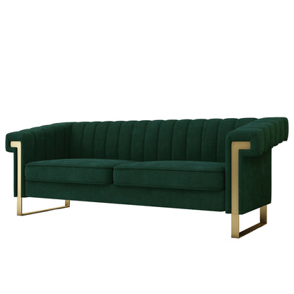 Green 83.85'' Velvet 3-Seater Couch with Decorative Armrests and Gold Accents