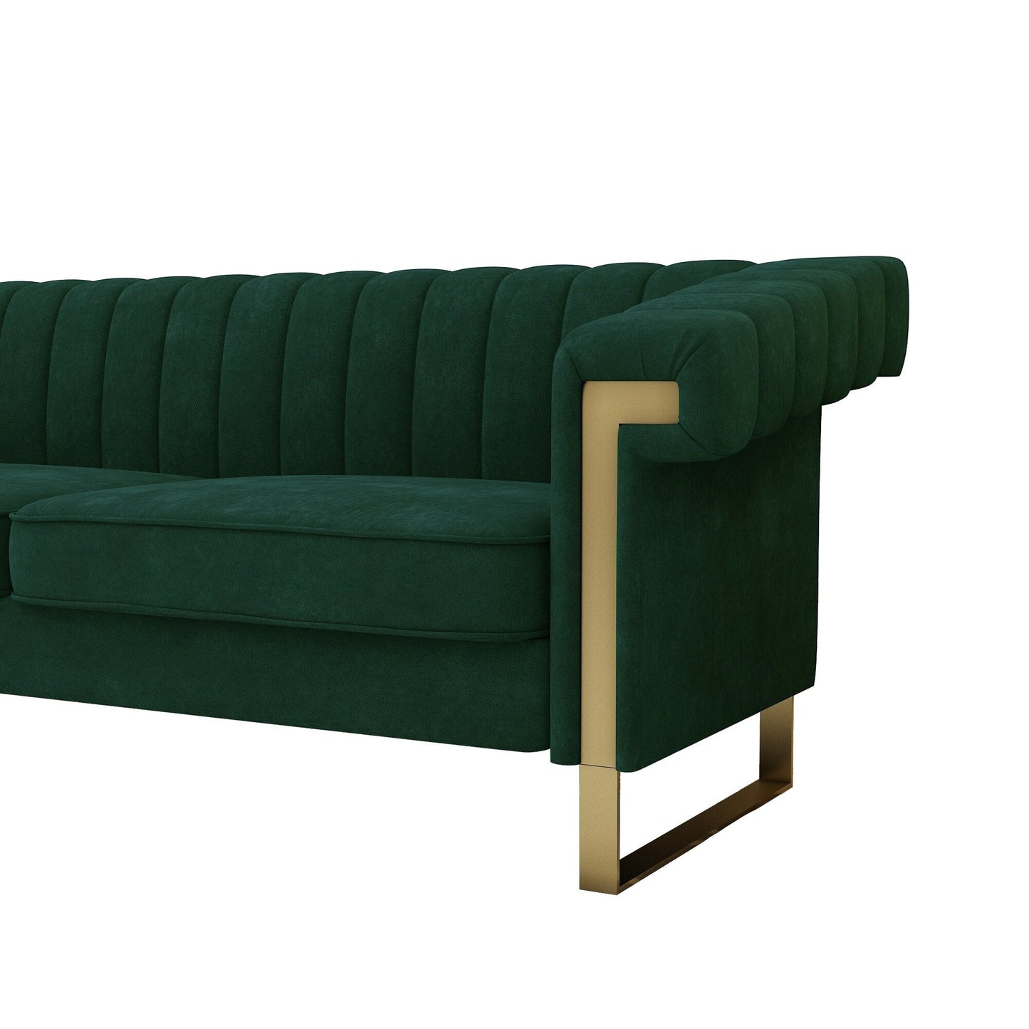 Green 83.85'' Velvet 3-Seater Couch with Decorative Armrests and Gold Accents