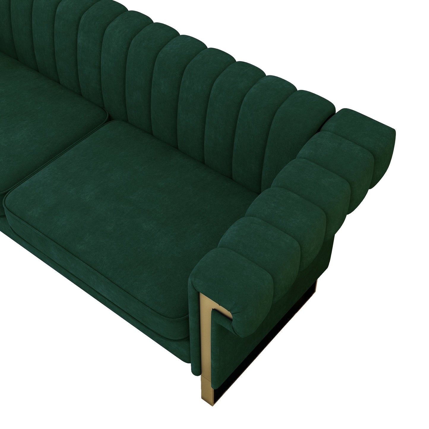 Green 83.85'' Velvet 3-Seater Couch with Decorative Armrests and Gold Accents