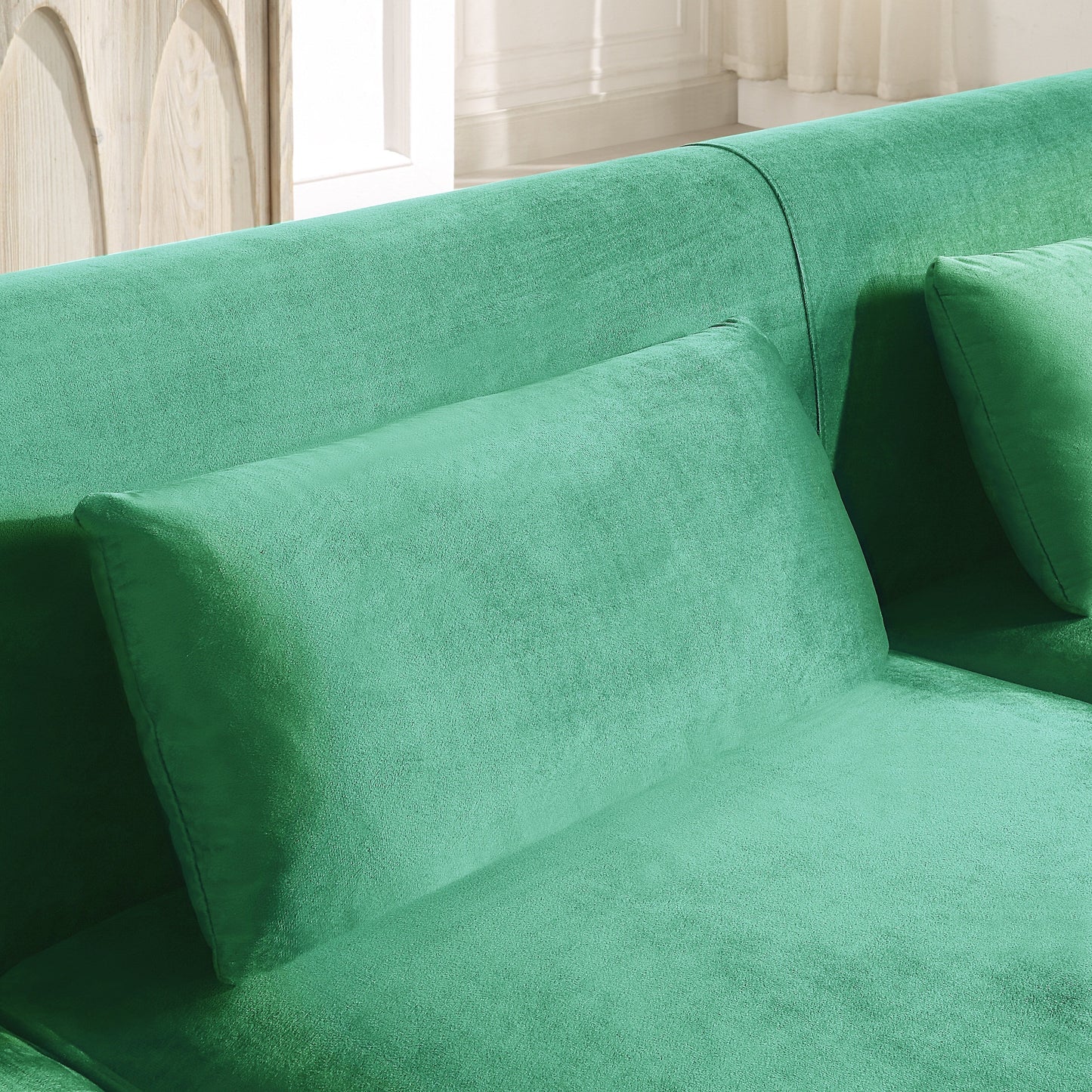 Green 86.61 Velvet 3-seater Sofa with Pillows and Gold Finish Metal Leg for Living Room
