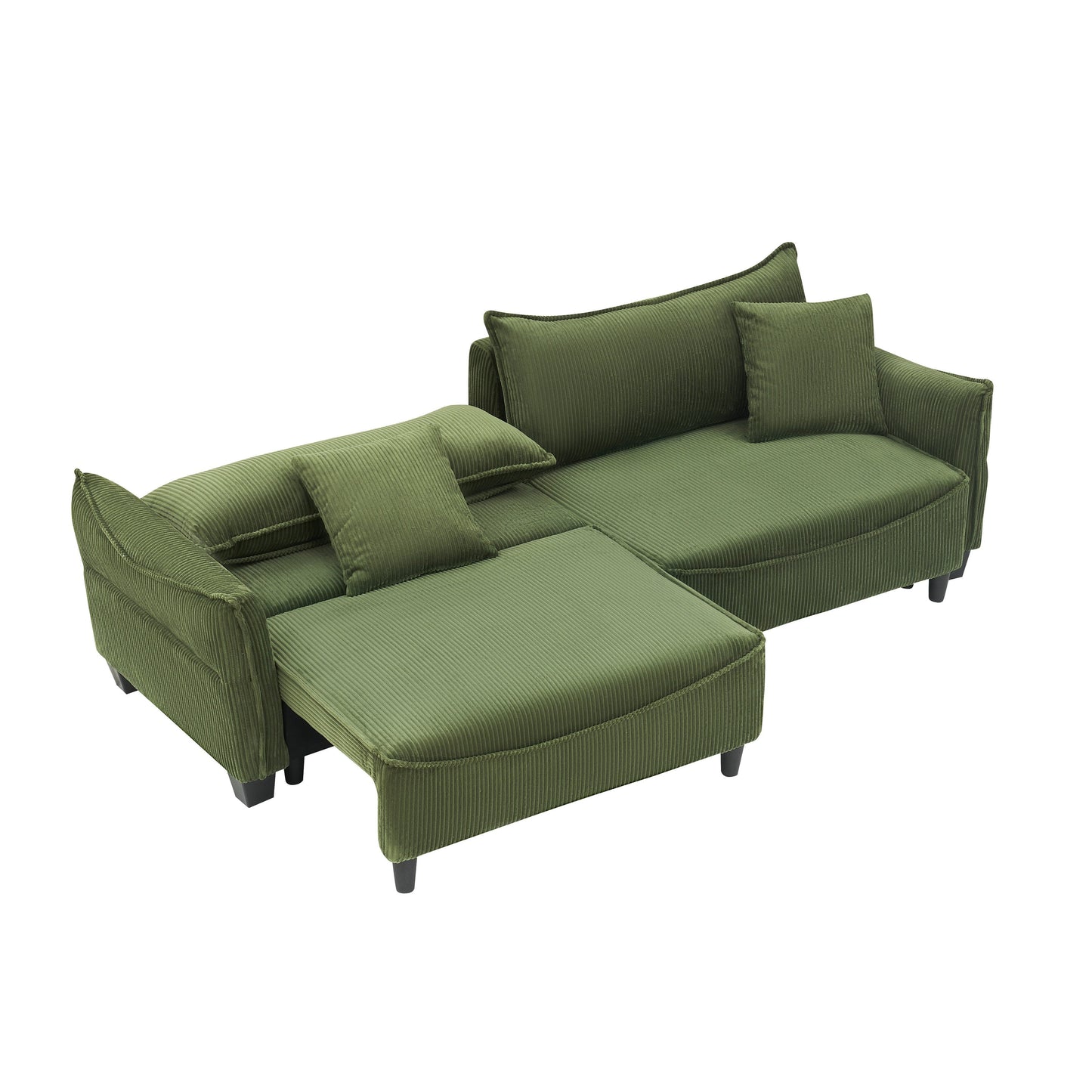 Green 87.79 Corduroy 3-seater Sofa Bed with Two Throw Pillows and Storage for Living Room