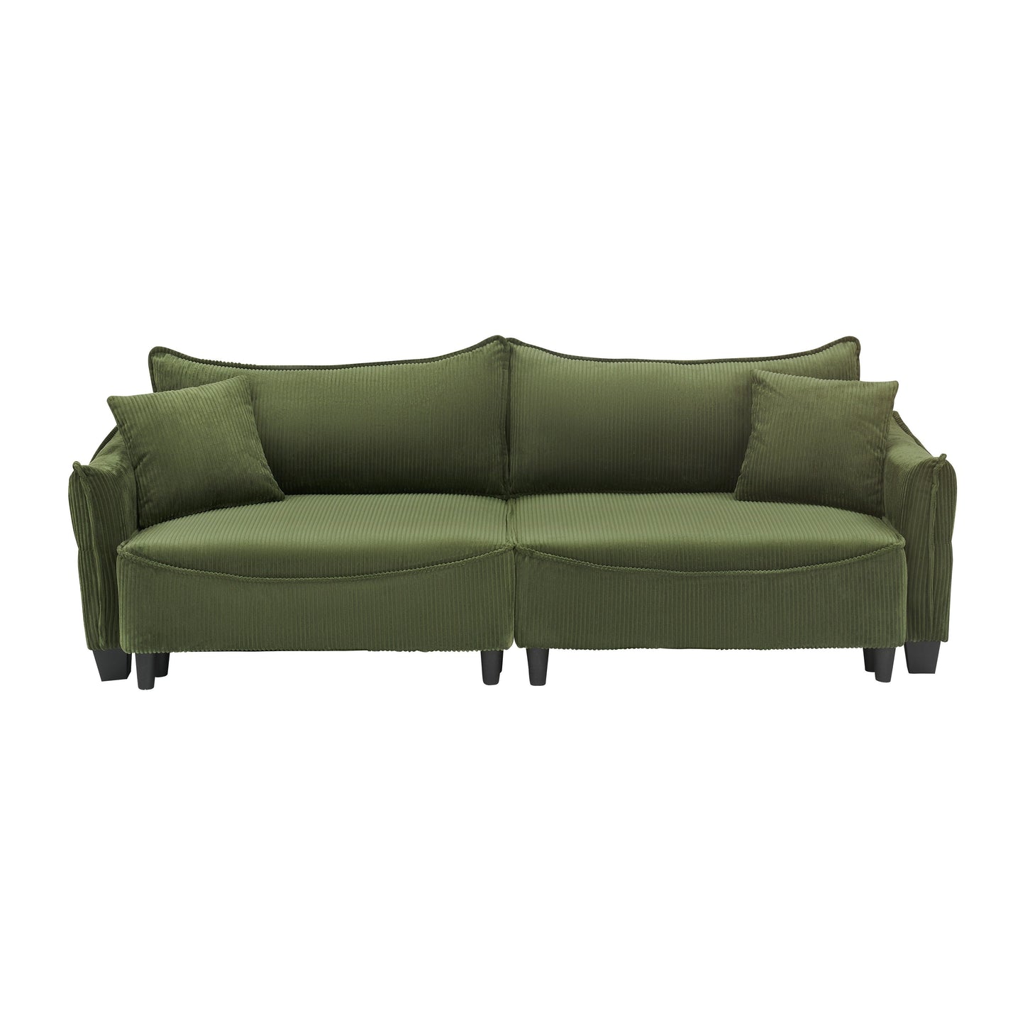 Green 87.79 Corduroy 3-seater Sofa Bed with Two Throw Pillows and Storage for Living Room
