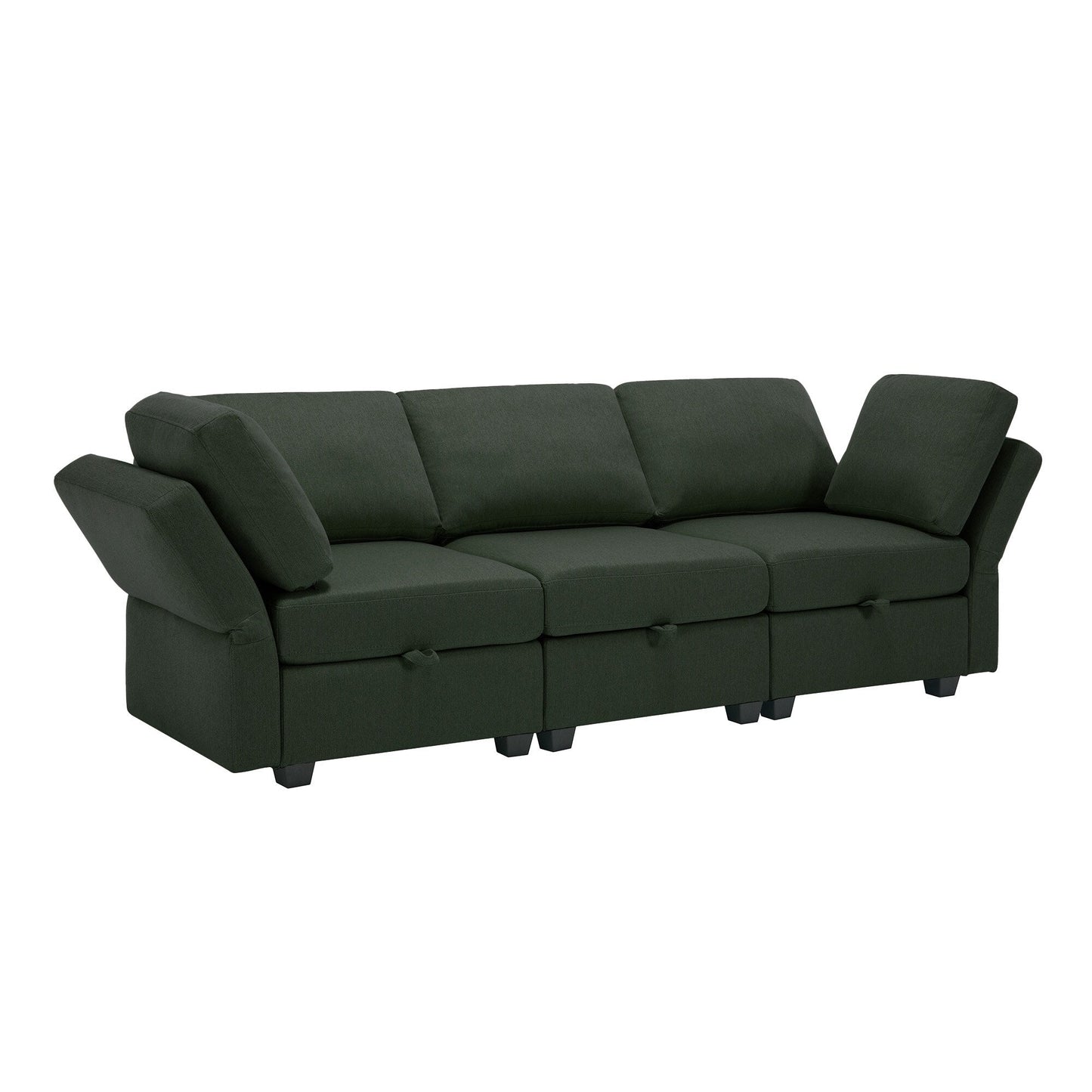 Green 87.9'' 3-Seater Modular Sofa with Adjustable Backrests, Storage Seats, and Tufted Cushion Design