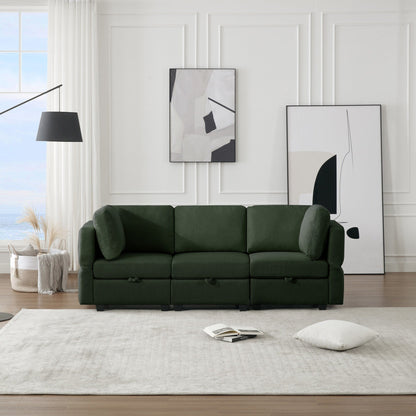 Green 87.9'' 3-Seater Modular Sofa with Adjustable Backrests, Storage Seats, and Tufted Cushion Design