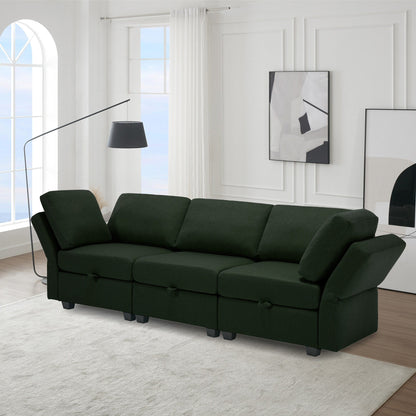 Green 87.9'' 3-Seater Modular Sofa with Adjustable Backrests, Storage Seats, and Tufted Cushion Design