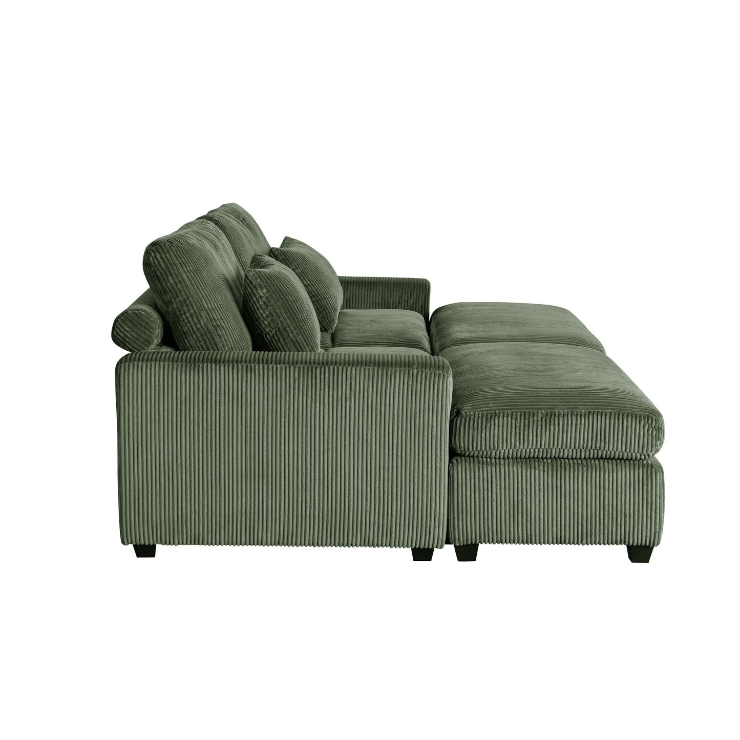 Green 90'' Corduroy 2-Seater Sleeper Sofa with Removable Cushions, 2 Pillows, and Detachable Ottomans