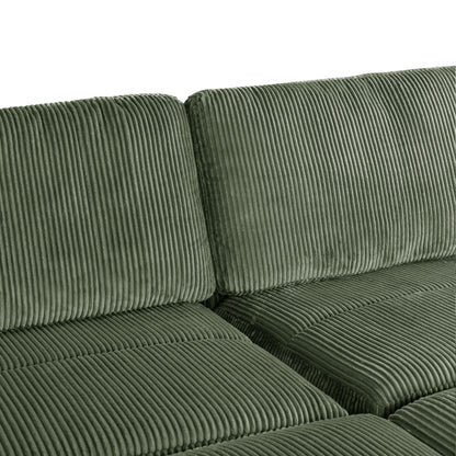 Green 90'' Corduroy 2-Seater Sleeper Sofa with Removable Cushions, 2 Pillows, and Detachable Ottomans