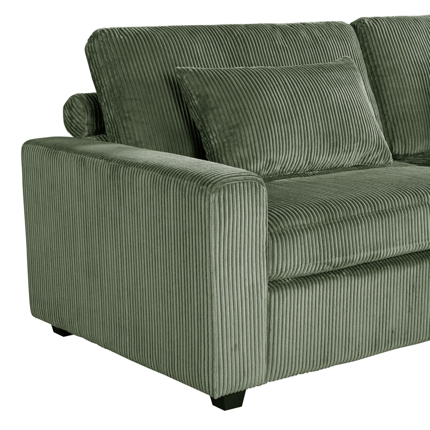 Green 90'' Corduroy 2-Seater Sleeper Sofa with Removable Cushions, 2 Pillows, and Detachable Ottomans