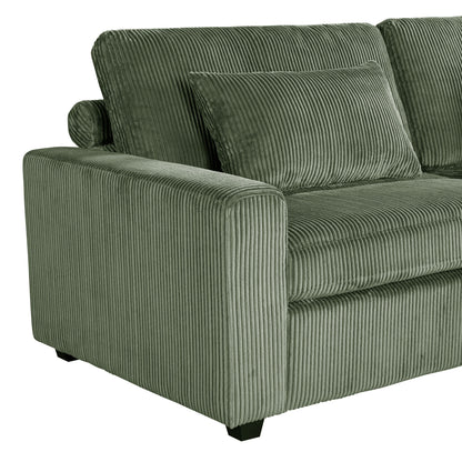Green 90'' Corduroy 2-Seater Sleeper Sofa with Removable Cushions, 2 Pillows, and Detachable Ottomans