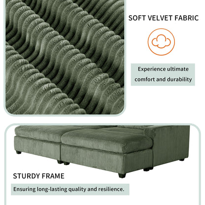 Green 90'' Corduroy 2-Seater Sleeper Sofa with Removable Cushions, 2 Pillows, and Detachable Ottomans
