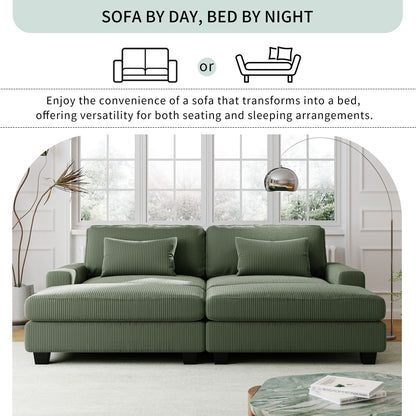 Green 90'' Corduroy Sleeper Sofa with Removable Cushions