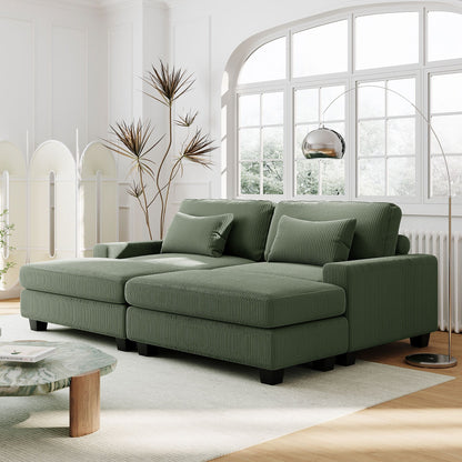 Green 90'' Polyester 2-Seater Sofa with Removable Back Cushions and Detachable Ottomans