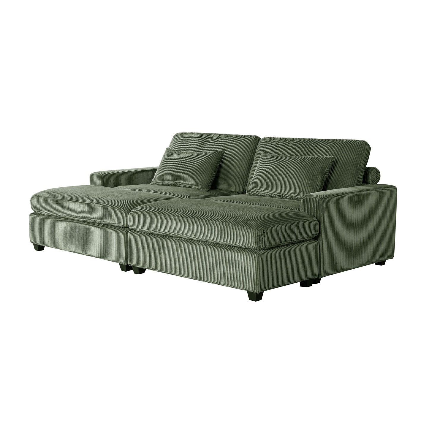 Green 90'' Polyester 2-Seater Sofa with Removable Back Cushions and Detachable Ottomans