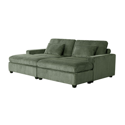 Green 90'' Polyester 2-Seater Sofa with Removable Back Cushions and Detachable Ottomans
