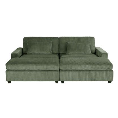 Green 90'' Polyester 2-Seater Sofa with Removable Back Cushions and Detachable Ottomans