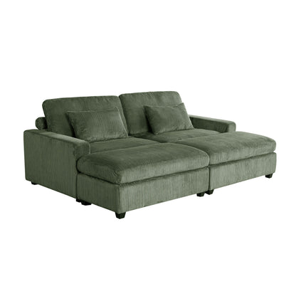 Green 90'' Polyester 2-Seater Sofa with Removable Back Cushions and Detachable Ottomans