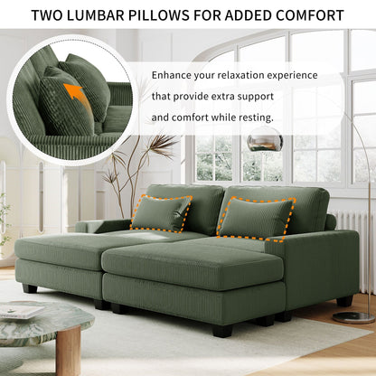 Green 90'' Polyester 2-Seater Sofa with Removable Back Cushions and Detachable Ottomans