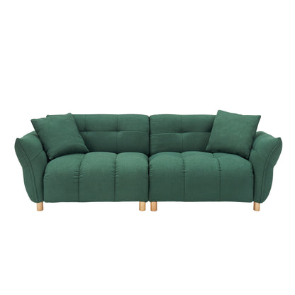 Green 93.70 Teddy Fabric Upholstered 3-seater Sofa with Two Matching Pillows for Living Room