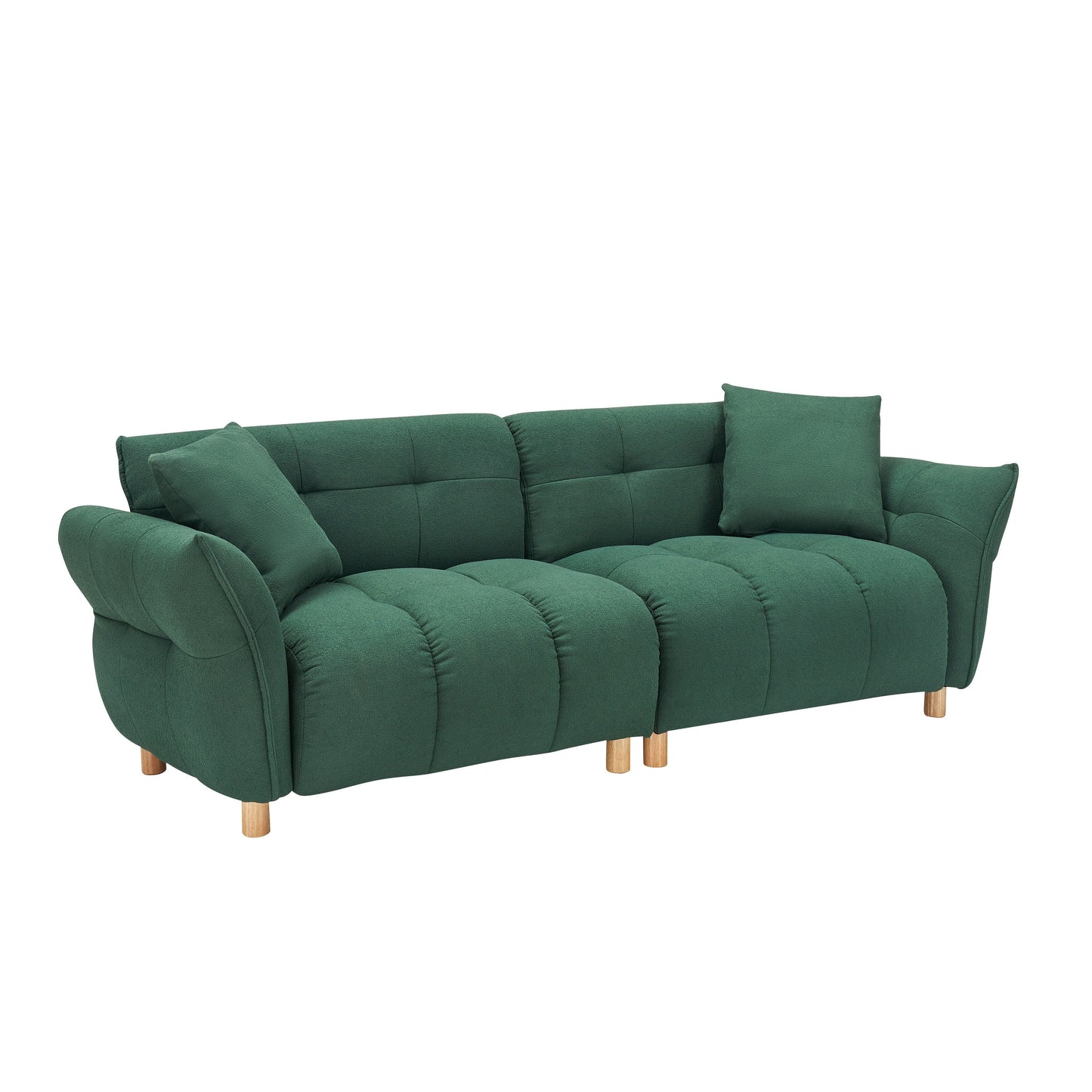 Green 93.70 Teddy Fabric Upholstered 3-seater Sofa with Two Matching Pillows for Living Room